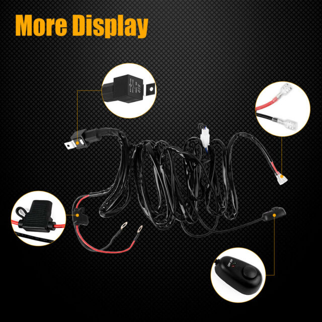 Wiring Harness For LED Light Bar Pod Headlight Fog Lamp Fuse Relay ON/OFF Switch