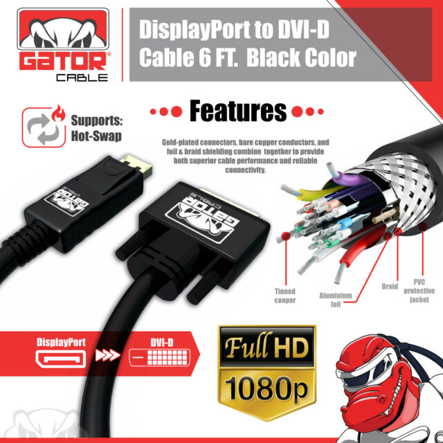 DisplayPort to DVI-D 24+1 Dual Link Video Cable 1080P Adapter Gold Plated PC 6FT