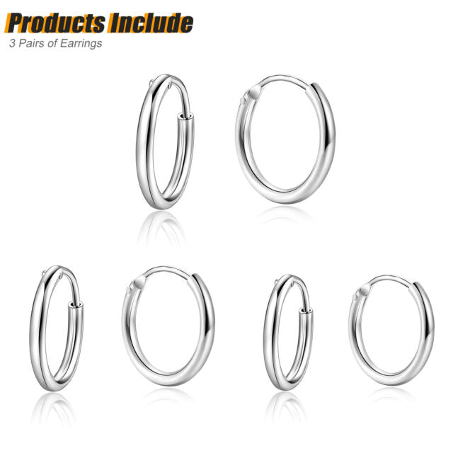 3 Pairs Men Women Stainless Steel Ear Earrings Cartilage Lip Piercing Nose Hoop