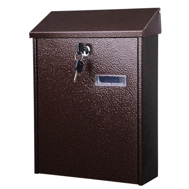 Steel Locking Mailbox Wall Mount Mail Box Newspaper Letter box Door & 2 Keys