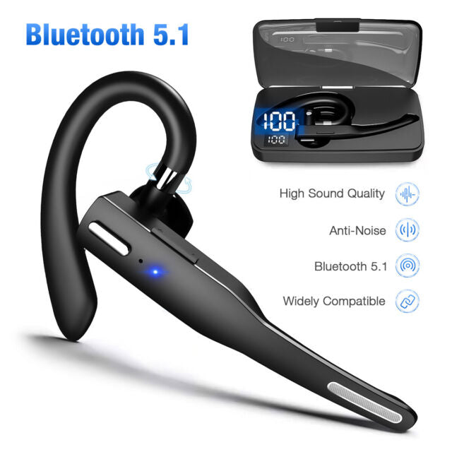 Trucker Wireless Headset Bluetooth 5.1 Earpiece Dual Mic Earbud Noise Cancelling