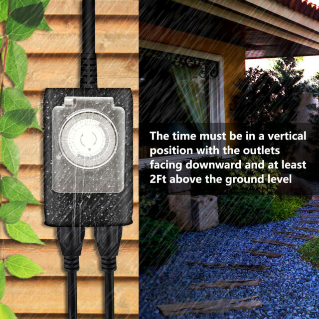 Timer Outlet, 24 Hour Mechanical Timer Switch Outdoor Water Resistance