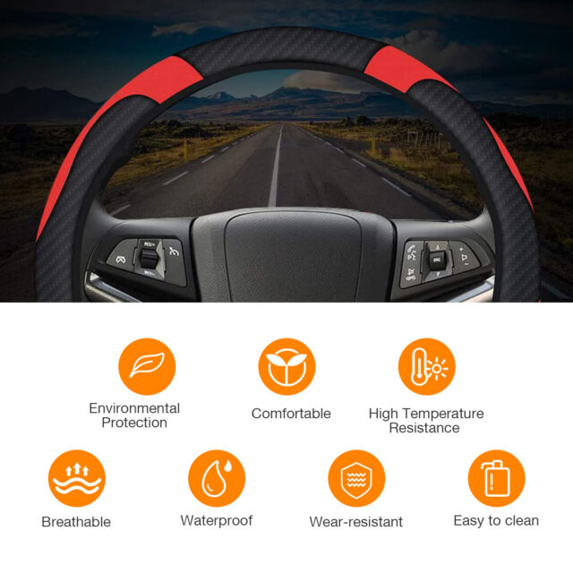 Black/Red Car SUV Microfiber Leather Steering Wheel Covers 38cm/15'' Universal