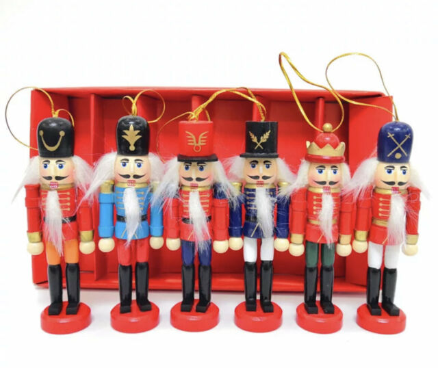 6 pieces 12cm Wooden Nutcracker Puppet Soldier Gift Christmas Ornaments Party Décor