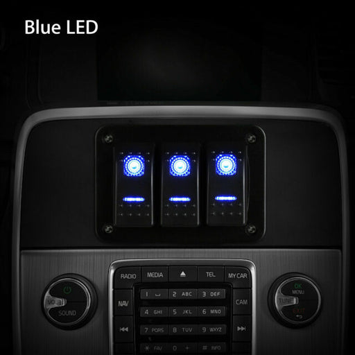 3 Gang Blue LED 12V-24V Toggle Rocker Switch Panel USB Car Boat Marine RV Truck