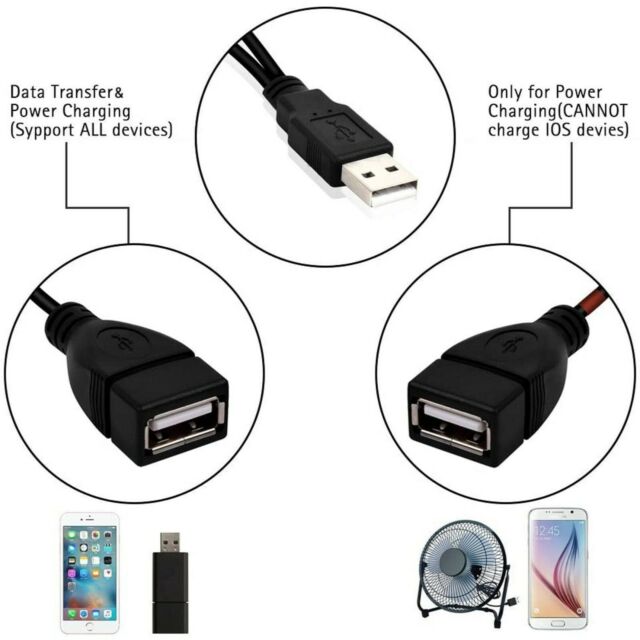 USB 2.0 A Male To 2 Dual USB Female Jack Y Splitter Hub Power Cord Adapter Cable