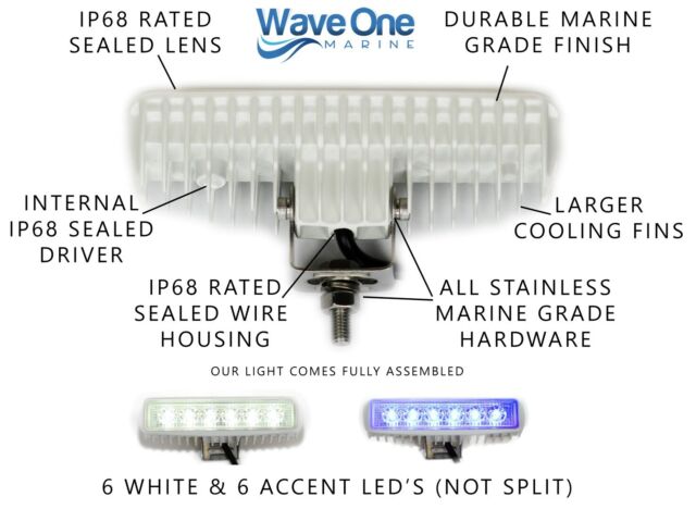 Wave One Marine Dual Color White & Blue LED Boat Spreader Flood Deck Light