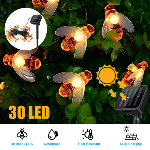 30 LED Solar Powered Bee String Lights Outdoor Yard Garden Decor Waterproof