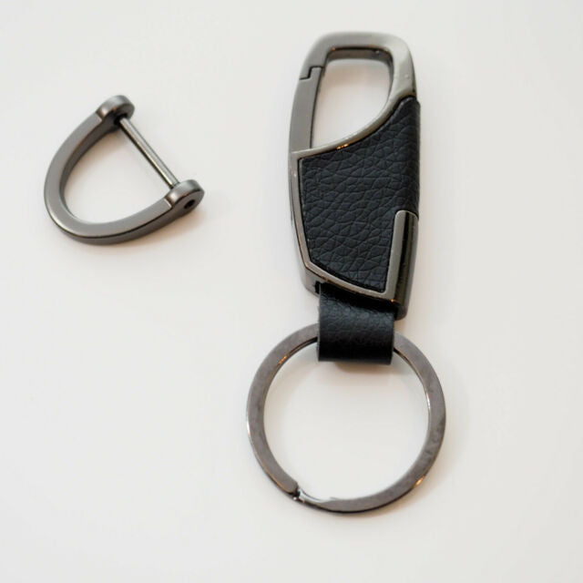 Leather Horseshoe D Buckle Clip Car Key Ring Black