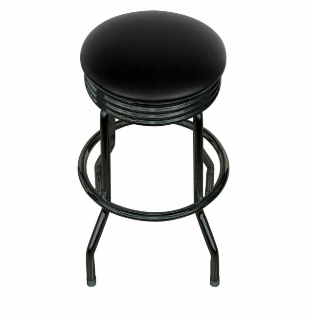 Retro Ribbed Swivel Bar Stool - 28 Inches High Black Dining Bar Chair