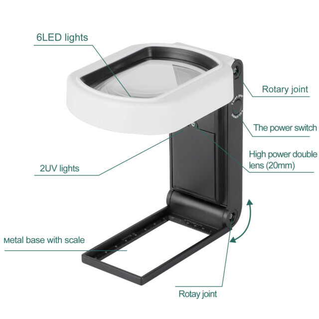 Rechargeable 10/25X Magnifier 9 LED Light Magnifying Crafts Glass Lens Desk Lamp