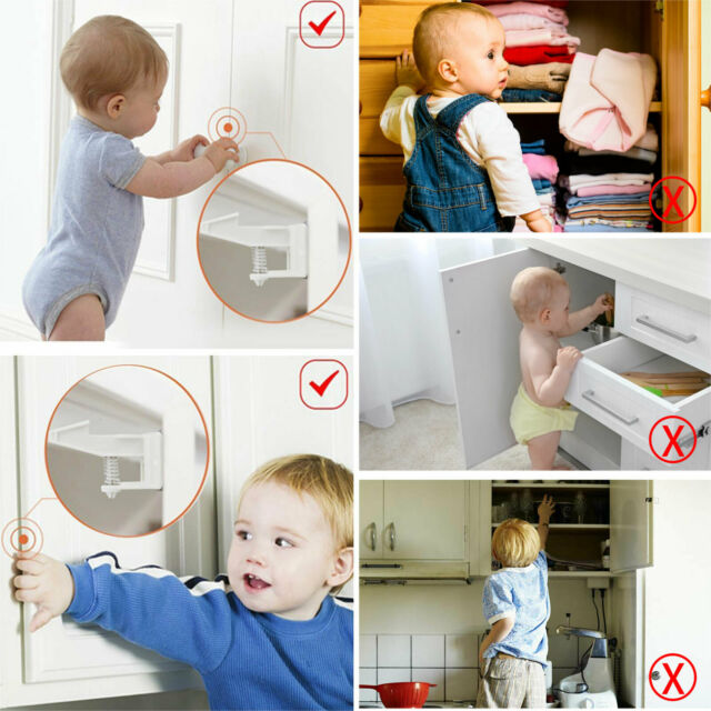 Cabinet Locks Child Safety Latches Baby Proof Lock Drawer Door 10 Pack White