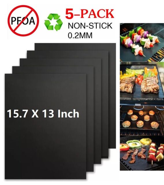 BBQ Grill Mats Set of 5 Outdoor Cooking Baking Non Stick Reusable Grilling Mat