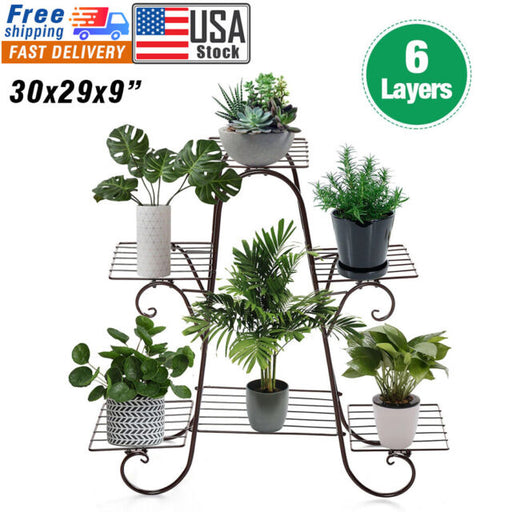 USA 6Tiers Metal Plant Stand Flower Pot Display Holder Shelf Home Garden Balcony