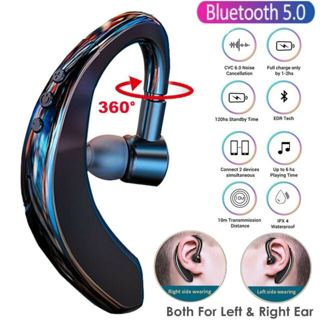 Wireless Bluetooth 5.0 Earpiece Headset Driving Trucker Earbuds Noise Cancelling