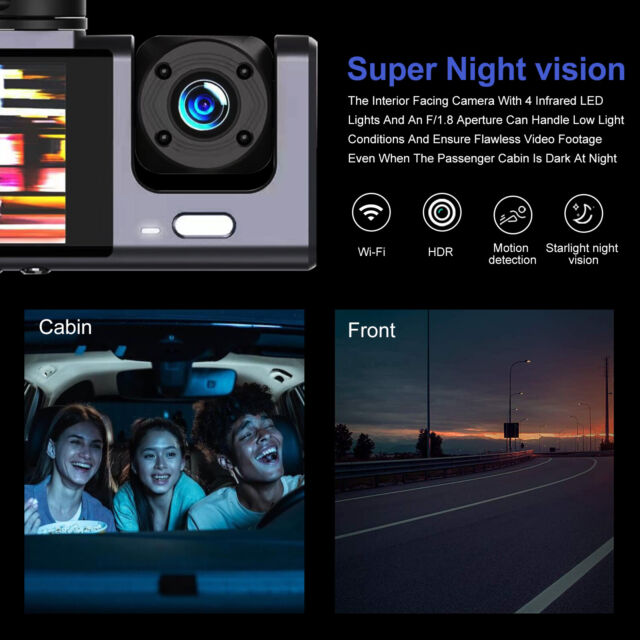 1080P Dual Dash Cam Car DVR Front Inside Camera Video Recorder IR Night Vision