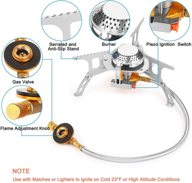 3700W Portable Backpacking Camping Gas Stove with Piezo Ignition, Burner, Case