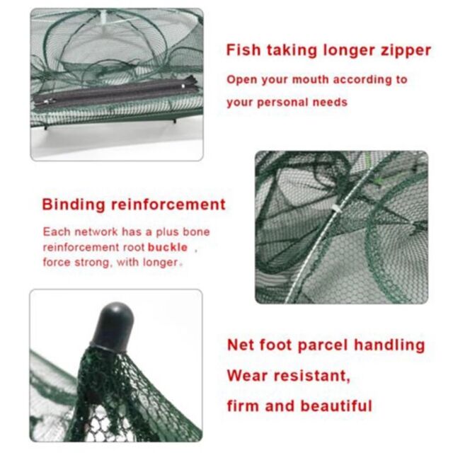 Fishing Bait Trap Crab Net Crawdad Shrimp Cast Dip Cage Fish Minnow Foldable NEW