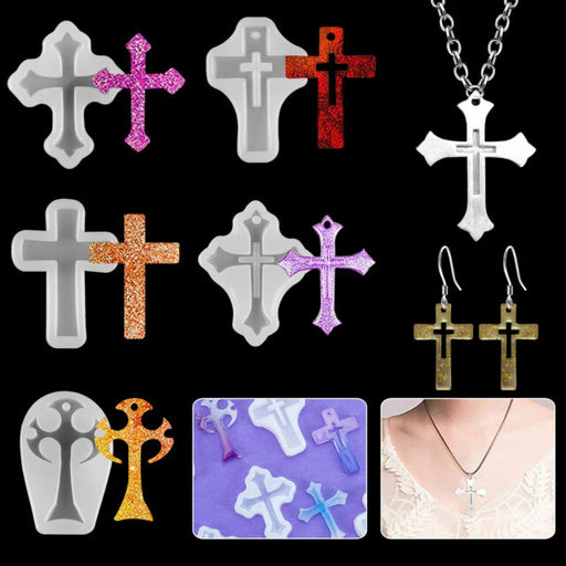 5PCS Silicone Cross Resin Mold Jewelry Epoxy Making Casting Mold Craft DIY