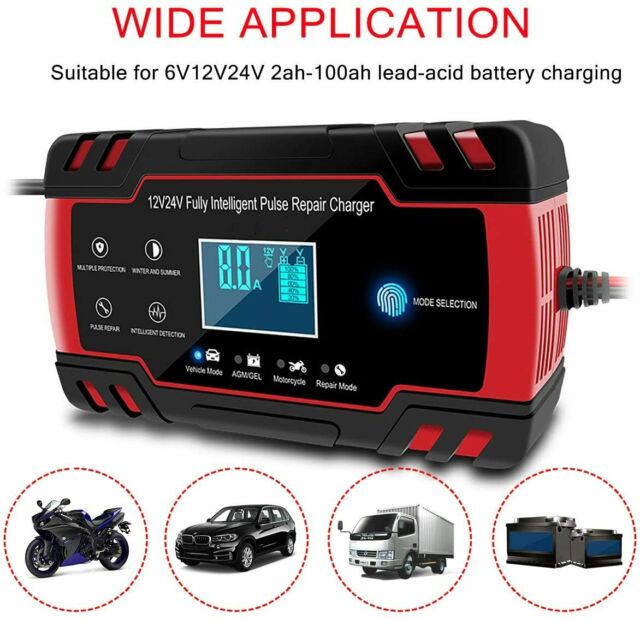 LCD Car ATV 12/24V 6-150Ah Motorcycle, AGM Automatic Pulse Repair Battery Charger