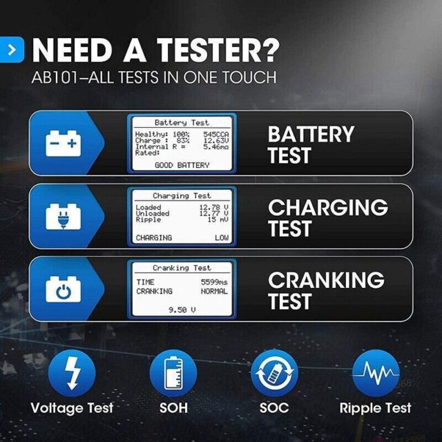 TOPDON AB101 Car Battery Load Tester Charging System Analyzer 100-2000CCA 12V US