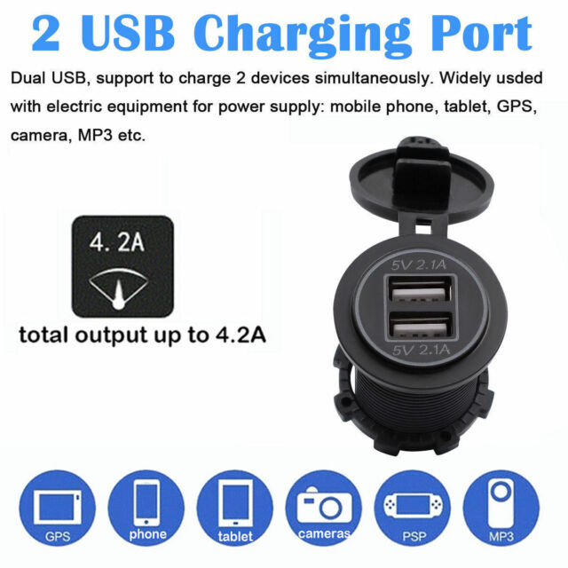 12V Car Socket Dual 2.1A USB Port Charger Power Outlet LED