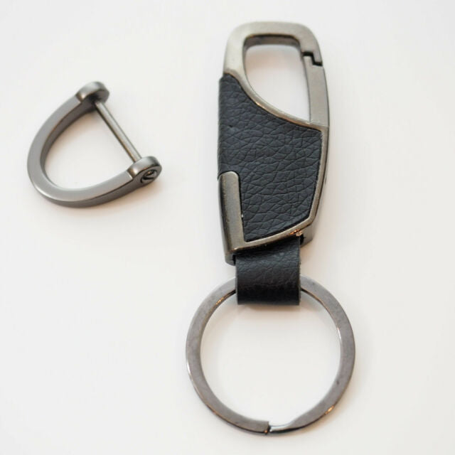 Leather Horseshoe D Buckle Clip Car Key Ring Black