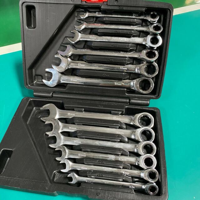 Fixed Ratchet Combination Spanner Wrench Polished Tool Set 12pc Metric 8-19mm US