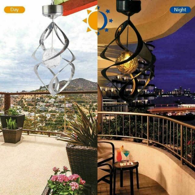 Solar Powered Spiral Wind Spinner Color Changing LED Light Wind Chimes