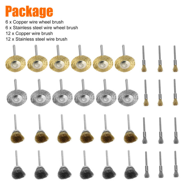36Pcs Brass Wire Wheel Cup Pen Brush Mix Set For Dremel Rotary Tool Die Grinder