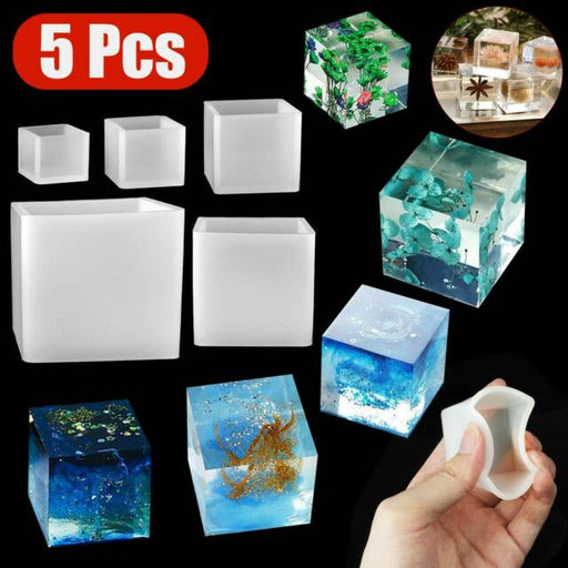 5PCS Square Cube Silicone Mold Crystal Epoxy Resin Casting Mold DIY Craft Tool