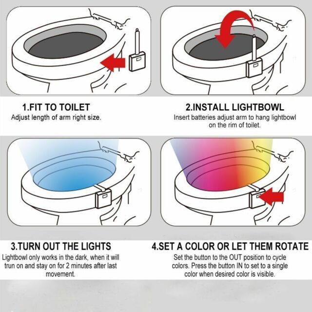 2 pcs Toilet Night Light LED Motion Activated Sensor Bathroom Bowl Lamp 8 Color