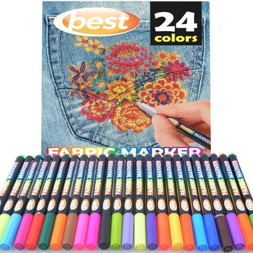 Permanent Fabric Markers (24 PENS) Non-Toxic - Set of 24 Individual Colors