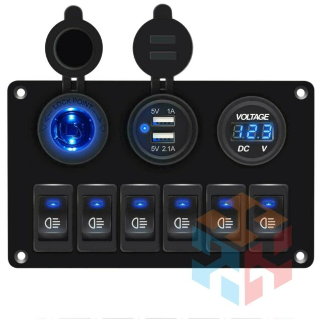 Car Marine Boat 6 Gang Waterproof Circuit Blue LED Rocker Switch Panel