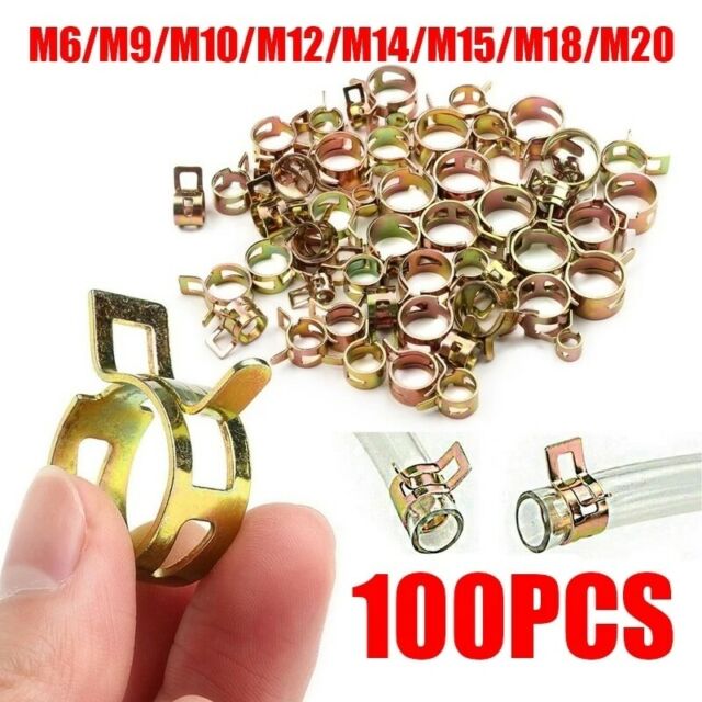 100 Spring Clip Water Pipe Fuel Line Hose Air Tube Clamp Fastener 6-22mm 10 Sizes