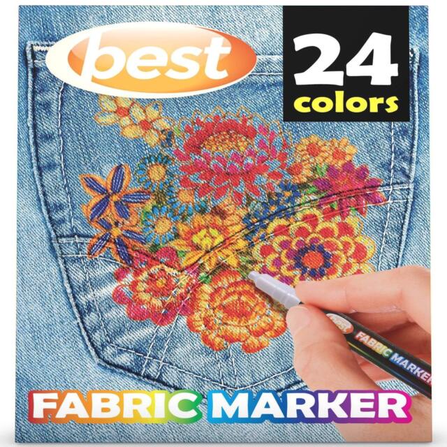 Permanent Fabric Markers (24 PENS) Non-Toxic - Set of 24 Individual Colors
