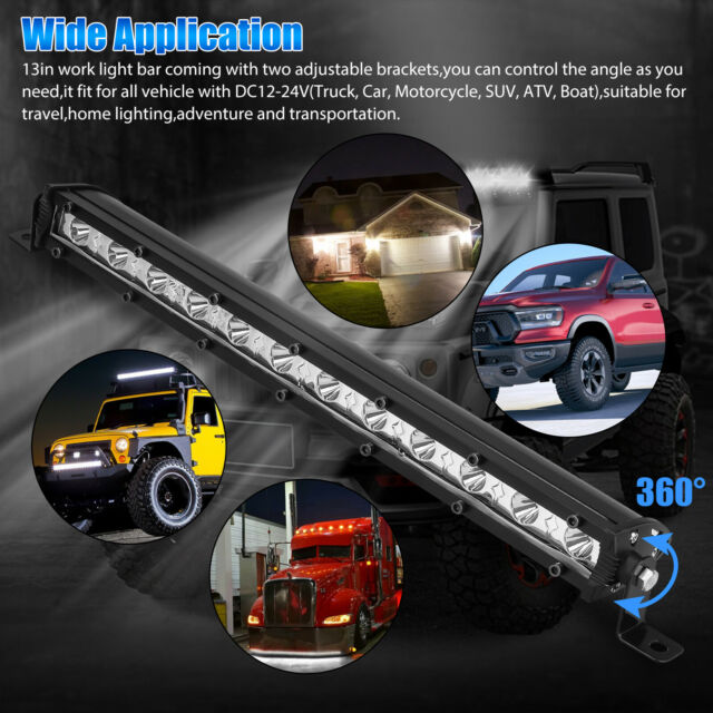 13" LED Work Light Bar Single Row Spot Flood Combo for Offroad Truck SUV ATV