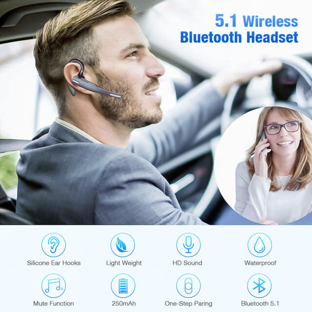 Trucker Wireless Headset Bluetooth 5.1 Earpiece Dual Mic Earbud Noise Cancelling