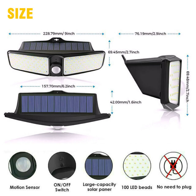 100 LED Dual Security Detector Solar Spot Light Motion Sensor Outdoor Floodlight