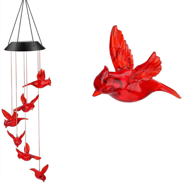 Solar Wind Chimes Lights LED Birds Color Changing Hanging Lamp Garden Decor