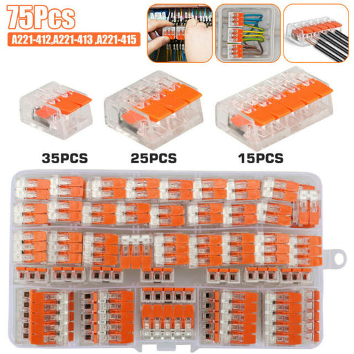 75Pcs 221-412 Lever Nut Compact Splicing Wire Connector 2/3/5 Conductor Set US