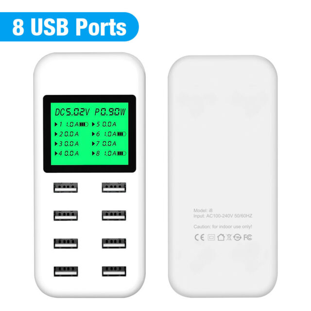 8-Port Smart Multi USB AC Wall Charger Hub Charging Station LCD