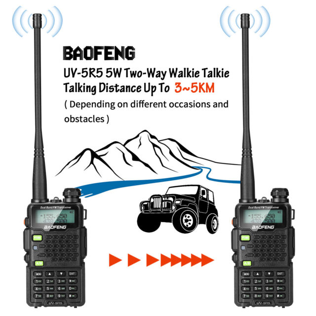 Set 2 BAOFENG UV-5R5 Two-Way Radios Walkie Talkies 3-5KM Long Range Mic
