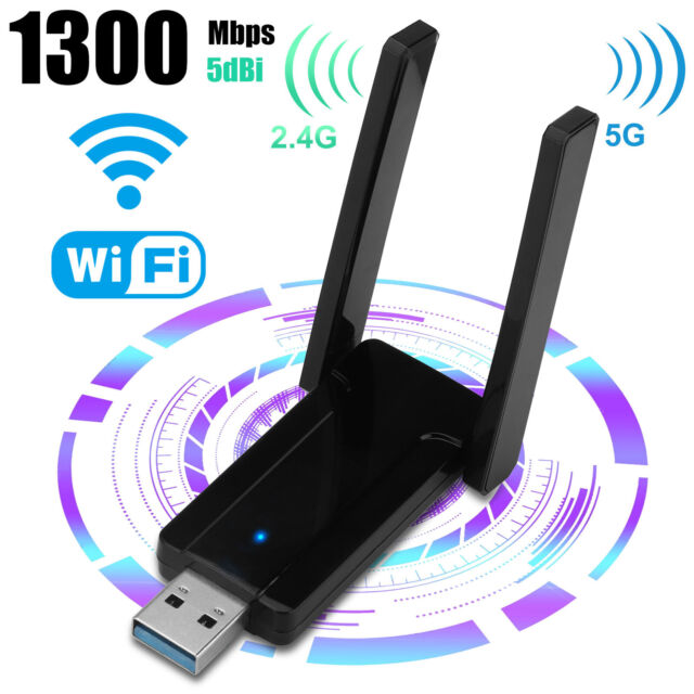 1300Mbps 2.4G/5G Dual Band USB 3.0 WiFi Adapter w/Antenna for Mac/Desktop/Laptop