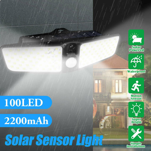 100 LED Dual Security Detector Solar Spot Light Motion Sensor Outdoor Floodlight
