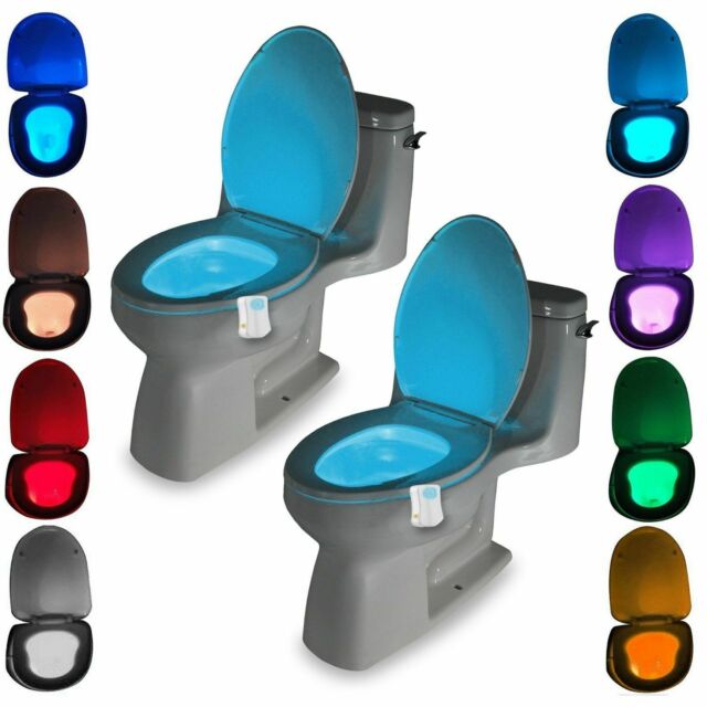 2 pcs Toilet Night Light LED Motion Activated Sensor Bathroom Bowl Lamp 8 Color