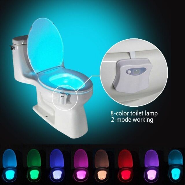 2 pcs Toilet Night Light LED Motion Activated Sensor Bathroom Bowl Lamp 8 Color