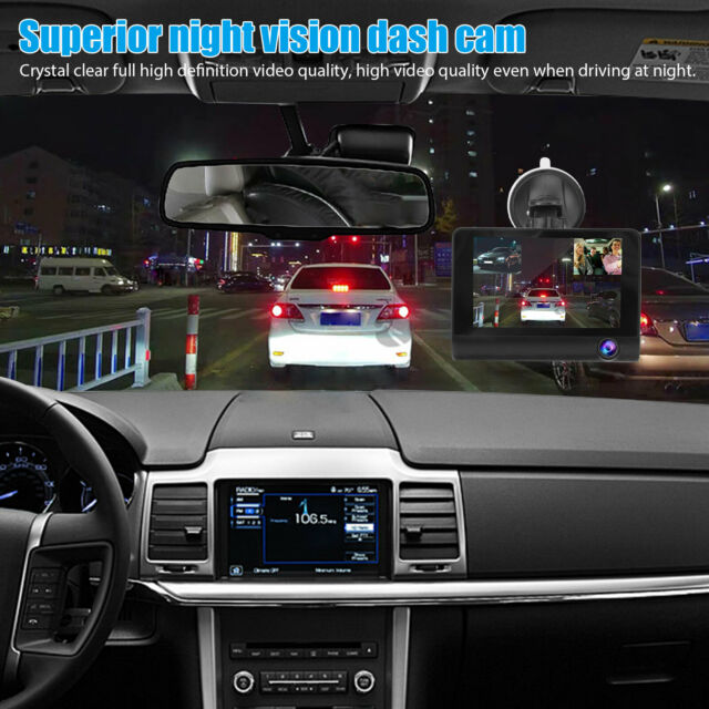 1080P 4" Car Dual Lens Dash Cam Front/Rear/Inside Video Recorder Camera G-sensor