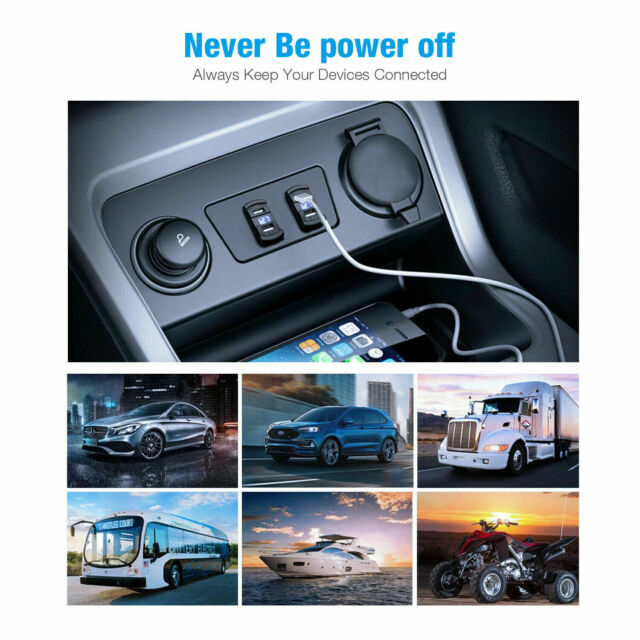 Car Truck Dual USB Charger Push Switch Marine Boat Blue LED 12V