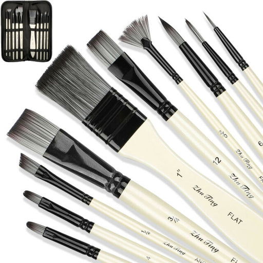 10Pcs Artist Paint Brushes+Carrying Case Set for Watercolor Acrylic Oil Painting